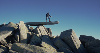 Hywel on the Cantilever, Glyder Fach (it was not a windy day thankfully).