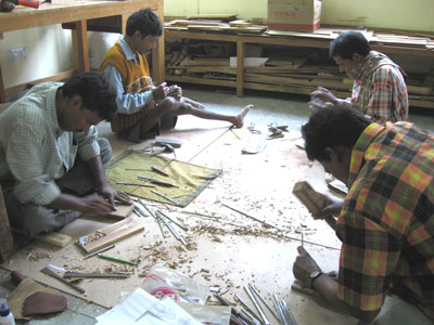 Tarak Nath Roy and Wood Carvers from Helen Keller Group in MESH Design Studio