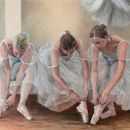 3 Ballerinas Tying pointe Shoes