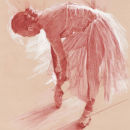 Ballerina tying shoes