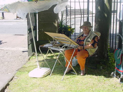 Pam Banks working on a competition piece in the Church Grounds