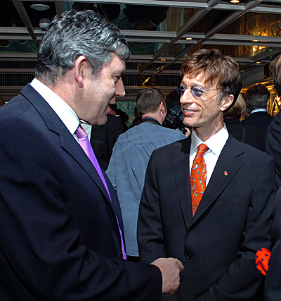 Gordon Brown MP meets Robin Gibb at The Labour Party Gala Centenary Dinner in Park Lane London-May 2006