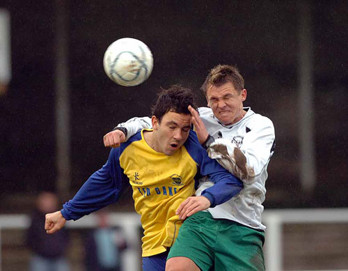 'Eyes wide shut' Smith of Bashley FC and Canham of Team Bath FC