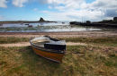 02D-2513 Old Fishing Boat and Lindisfarne Castle Across the Harbour Holy Isle Northumberland 