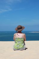 02D-5856a Woman Wearing a Sunhat and Enjoying the View on the Dunes du Pyla Near Arachon France