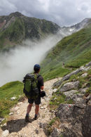02D-6038 Mountain Walkers on the GR10 Path to the Lac and Refuge D'Ilheou Near Cauterets Pyrenees France