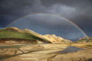 03D-4789a Rainbow over the Barmur Rhyolite Mountains and the River Jokulgilskvisl at Landmannalaugar in the Fjallabak Area of Iceland