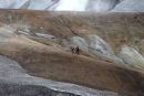 03D-5115 Hikers in the Colourful Ryolite Mountains on Day 2 of the Laugavegur Hiking Trail from Landmannalaugar to Thorsmork in the Fjallabak Area of Iceland