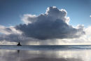 03D-9138 Silver Lined Storm Clouds Passing Behind Church Rock Broad Haven Beach Pembroke Pembrokeshire National Park Wales Cymru UK