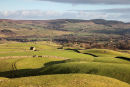 04D-1715 The View from the Ancient Hilltop Tumulus of Kirkcarrion North East Across the Farmland of the Tees Valley Towards Stobgreen Plantation Teesdale County Durham UK