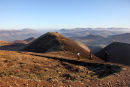 04D-2037 Three Runners and the View NE from the Slopes of Sail Towards the Summit of Causey Pike Blencathra and the Helvellyn Range Lake District Cumbria.