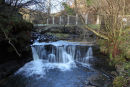 04D-2849 Waterfall on Middlehope Burn With the Bouseteems of Slit Mine Behind Slit Wood Westgate in Weardale County Durham UK