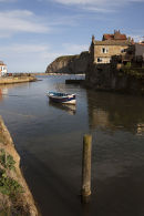 05D-5879 The Fishing Village of Staithes and its Harbour at High Tide Viewed from the Bridge Over Staithes Beck North Yorkshire UK