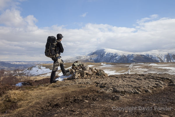 06D-3454 Hill Walker on Walla Crag Looking East Towards the Mountains of Clough Head and Calfhow Pike Lake District Cumbria UK