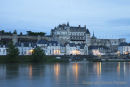 06D-8067 The Chateau and Lights of the Village Amboise Across the Loire River at Night, Indre et Loire Region of France.
