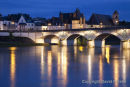 06D-8084 Pont Leclerc with the Church of St Florentin Behind Viewed Across the Loire River at Night Amboise Indre et Loire France