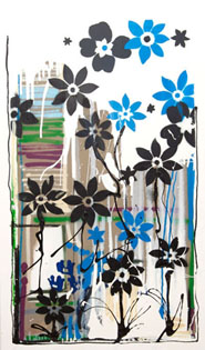 blue black flowers - SOLD