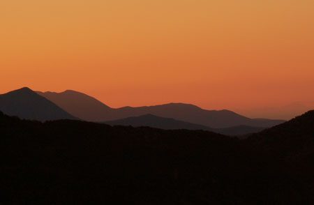Distant hills at sunset