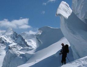 Chris Patient navigates between the seracs