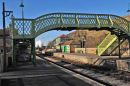 The new footbridge at Corfe Castle with the new signalbox which is currently under construction.