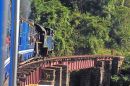 Crossing a bridge.