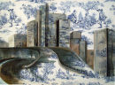 Ardwick, Manchester Oil and embroidery on cotton  70cm x 95cm 