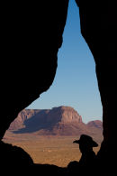 View of Monument Valley through Tear Drop with Wayne, our Navajo Guide, providing a perfect silhouette