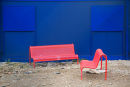 Red Benches, Blue Wall