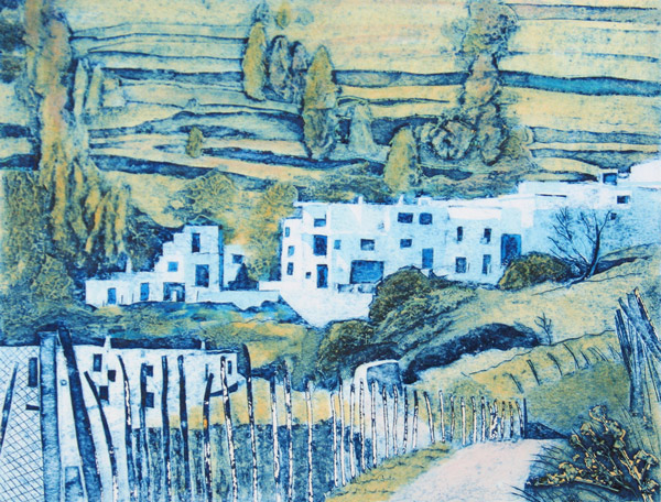 Collagraph print of the Barrio Alto, Trev�lez, Sierra Nevada, Spain