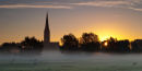 Salisbury Cathedral and Water Meadows at sunrise
