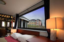 View of the hotel from the top tower bedroom