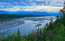 Mont Denali et la rivière Chulitna au lever du soleil
