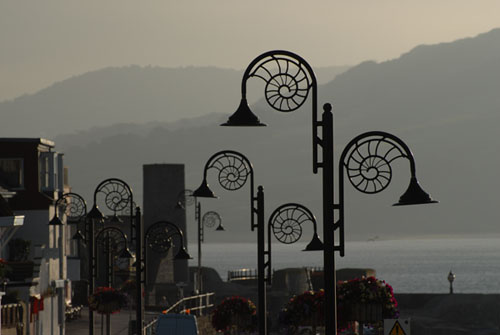 Ammonite style lights, Lyme Regis sea front