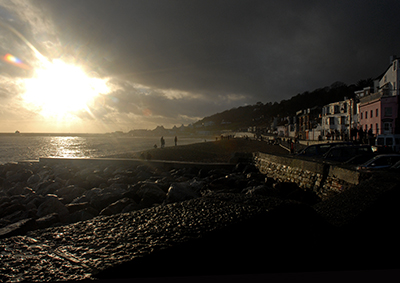 Sunlight hitting the sea front at Lyme Regis