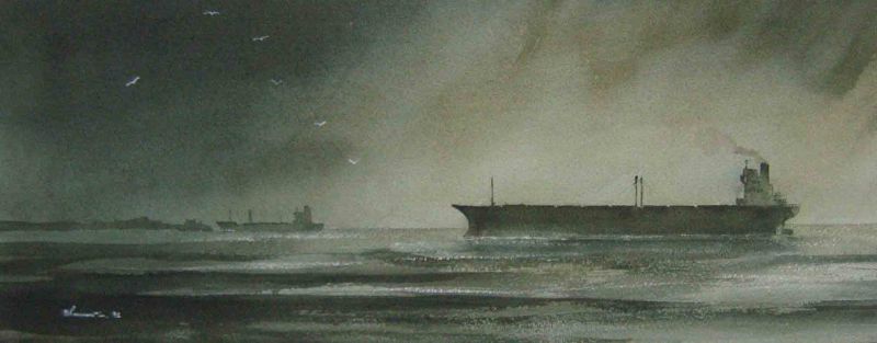 227 Riding High - Awaiting Harbour Clearance. 51.5x21.5cm SOLD