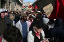 Demonstrators march to the Bank of England 