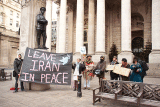 Peace walkers stop in front of the Bank of England