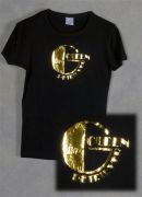 This T-Shirt is of lettering produced with mirror finished gold vinyl.  