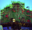 Scaffolding with traffic, oil on canvas, Simon McWilliams