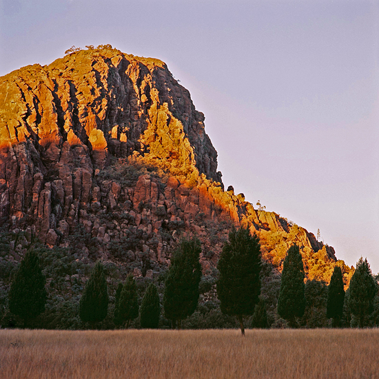 The Warrumbungles in New South Wales taken with Hasselblad's 501CM; Zeiss/Hasselblad Sonnar 180mm lens; Kodak Ektar 100 film; hand held. The resolution of super-fine details in a 16